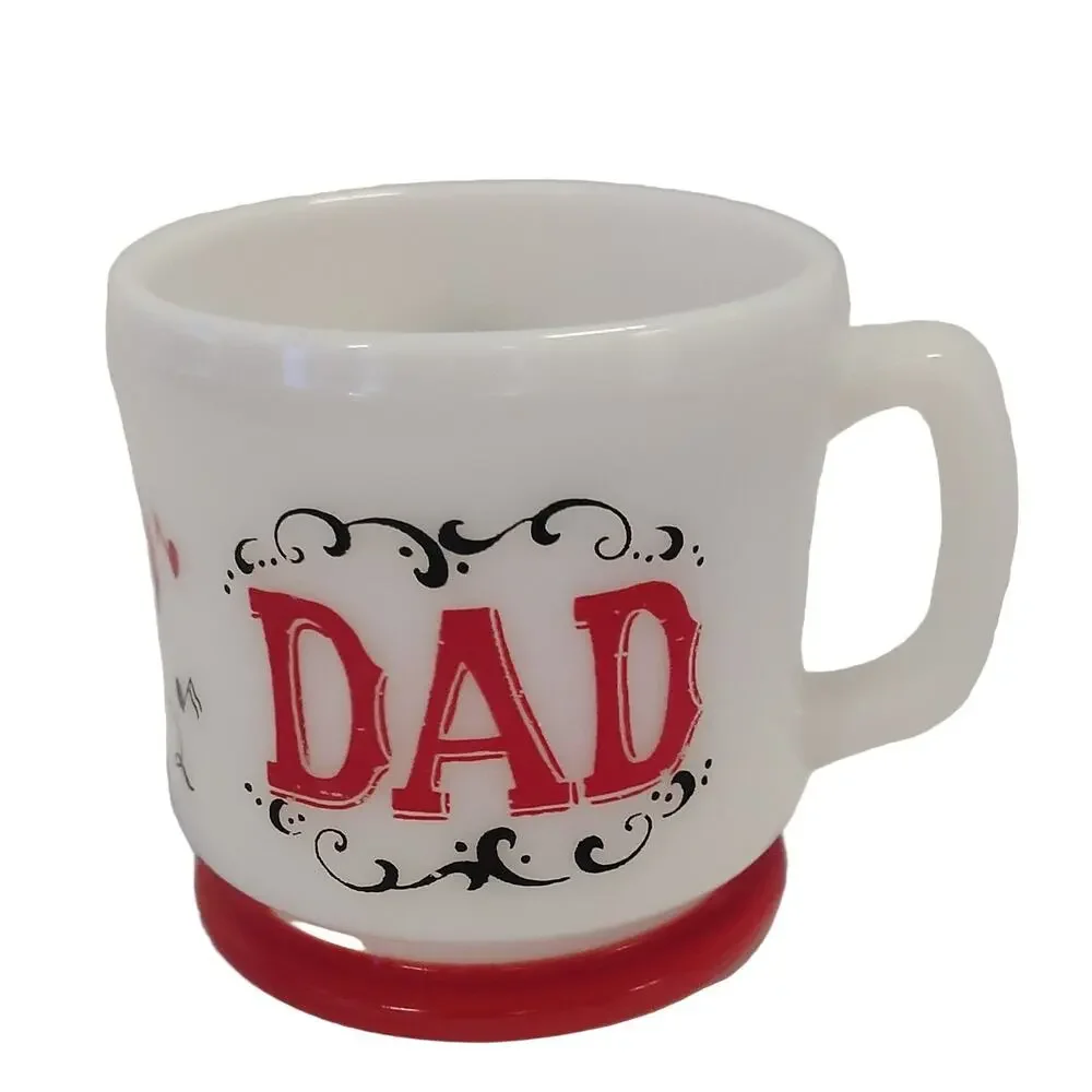 Hazel Atlas Dad Mug Shaving Mug Milk Glass Barbershop Quartet White Red 3.5